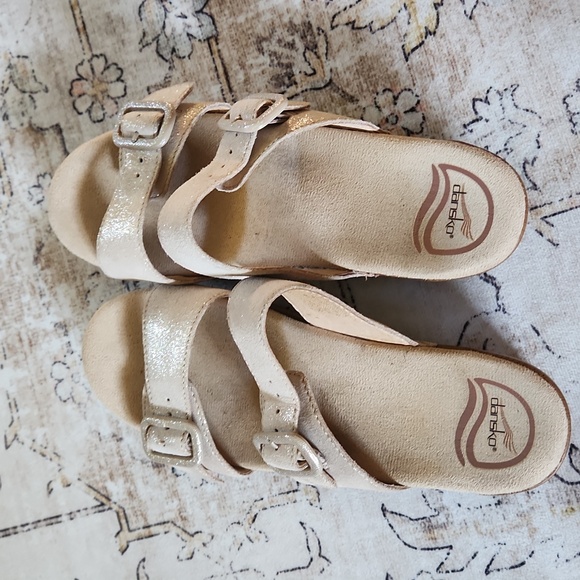 DANSKO Sophie 2 Strap Leather Wedge Sandals Shimmery Strap Size 37  US 6.5-7 - Picture 3 of 6